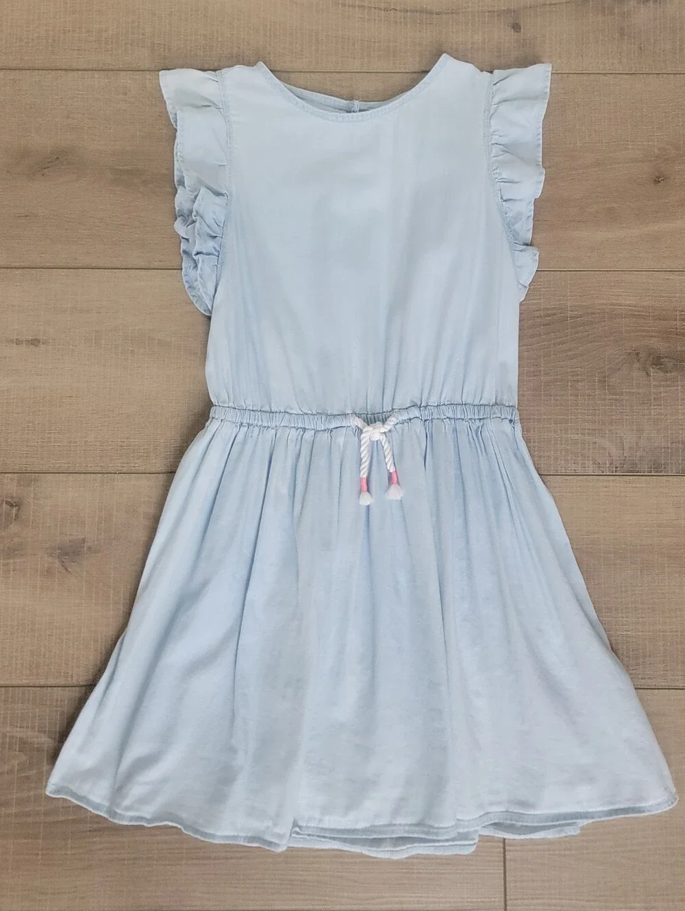 OshKosh B'Gosh Girls Ruffle Flutter Sleeve Light Blue Chambray Dress 6 / 6X